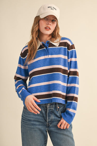 Striped Knit Polo Sweater