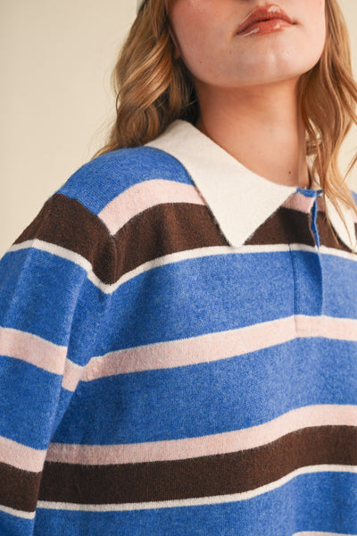 Striped Knit Polo Sweater