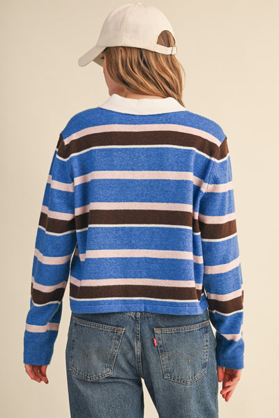 Striped Knit Polo Sweater