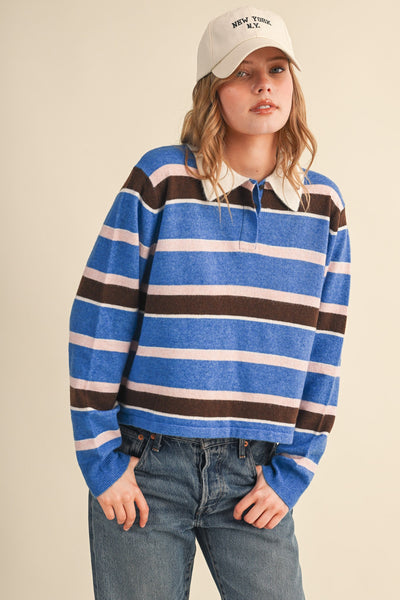 Striped Knit Polo Sweater