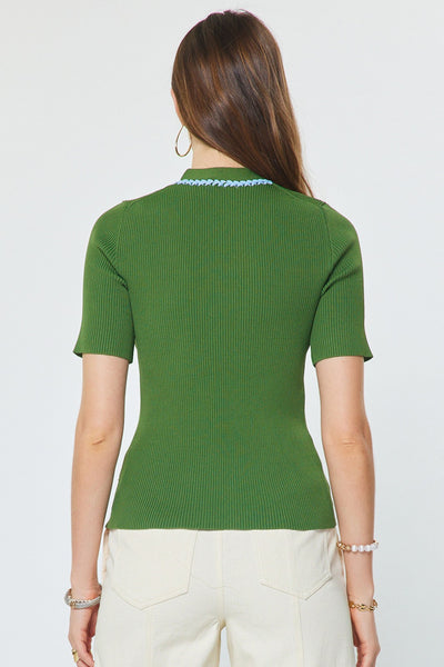 Braided Trim Ribbed Knit Top