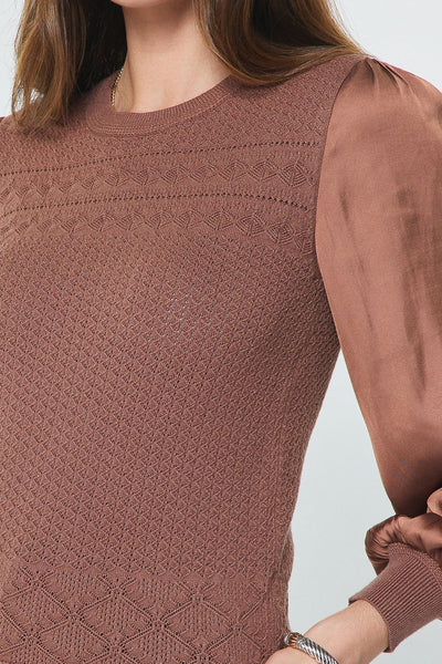 Satin Sleeve Pointelle Knit Top - 2 Colors