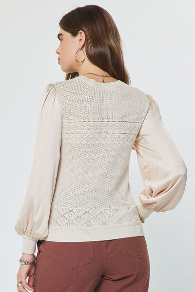 Satin Sleeve Pointelle Knit Top - 2 Colors