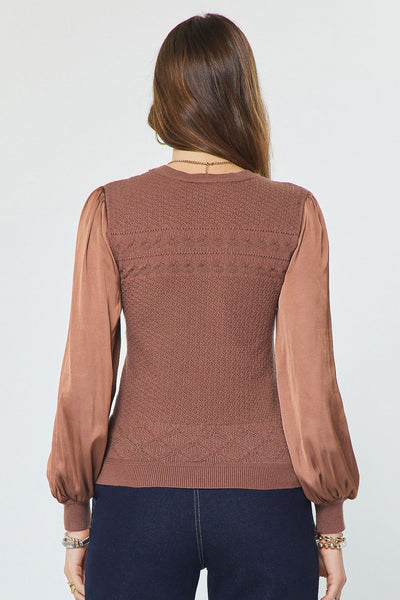 Satin Sleeve Pointelle Knit Top - 2 Colors