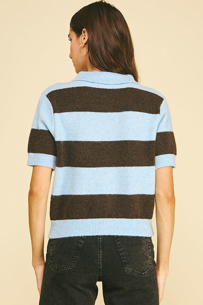 Colorblock Stripe Collared Knit Top