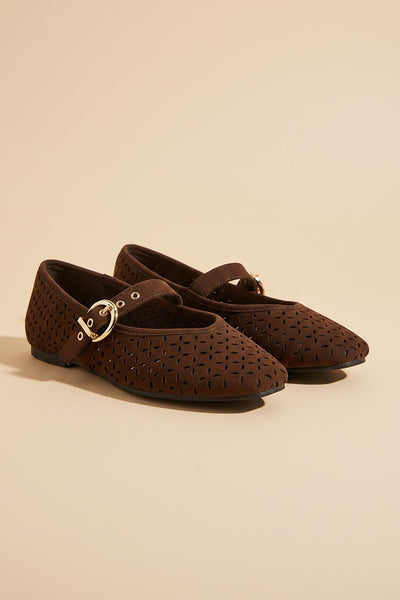 Perforated Square Toe Mary Jane Flats