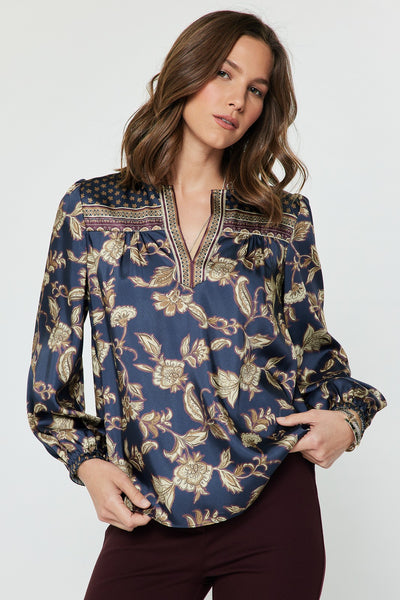 Floral Border Print Blouse