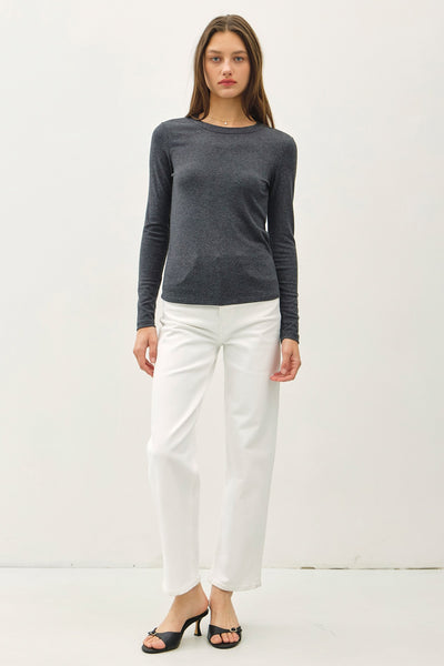 Banded Crewneck Long Sleeve Tee - More Colors