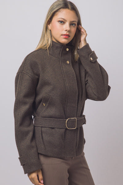Funnel Neck Belted Jacket