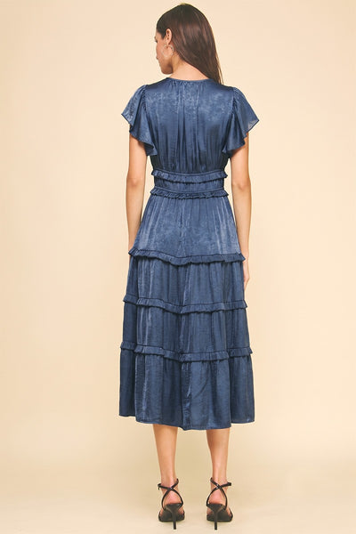 V-Neck Tiered Midi Dress