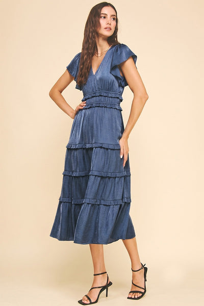 V-Neck Tiered Midi Dress