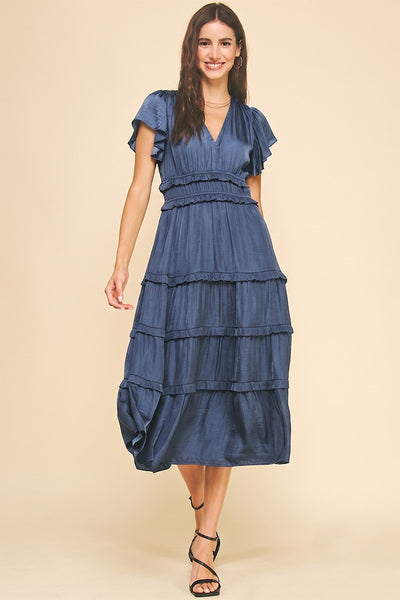 V-Neck Tiered Midi Dress