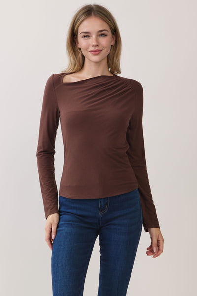 Asymmetrical Neckline Long Sleeve Top
