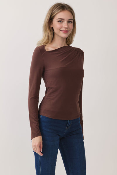 Asymmetrical Neckline Long Sleeve Top