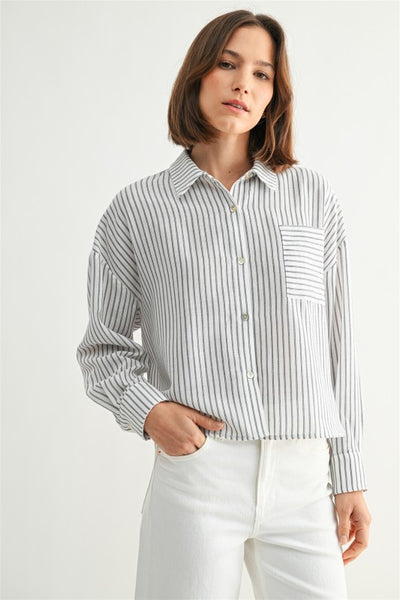 Striped Pocket Button Up Shirt