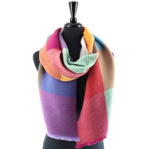 Multicolor Pleated Checkered Scarf