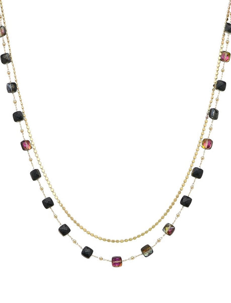 Iridescent Bead Layered Chain Necklace