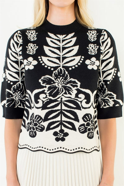 Contrast Leaves Knit Top