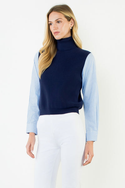 Striped Sleeve Turtleneck Sweater