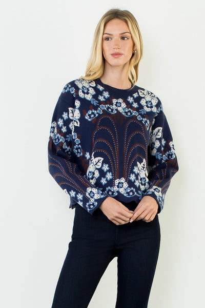 Floral Nights Scallop Hem Sweater
