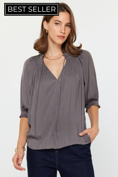 Pleated Stripe Blouse - 2 Colors