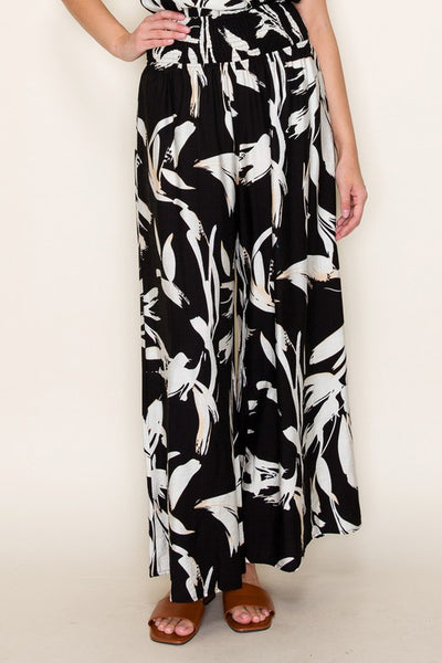Contrast Floral Wide Leg Pants - 2 Colors