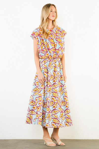 Pleated Print Bubble Hem Top