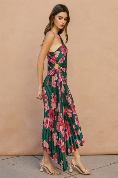 Desert Bloom Pleated One Shoulder Dress