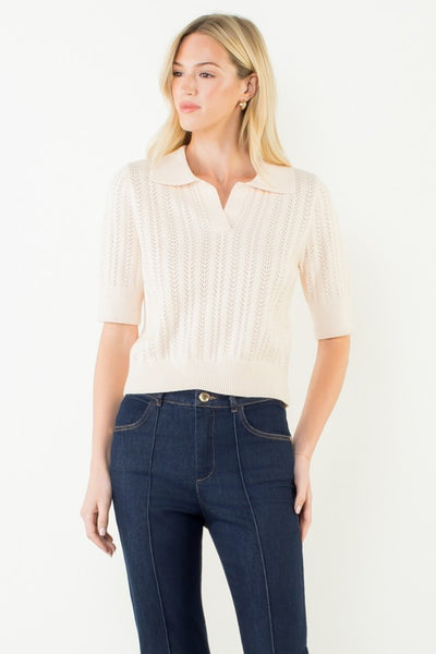 Collared Pointelle Knit Top