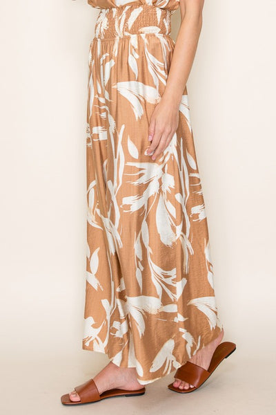 Contrast Floral Wide Leg Pants - 2 Colors
