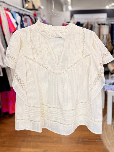 Textured Stripe Flutter Sleeve Top - 2 Colors