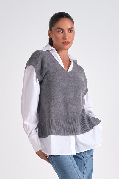 Layered Sweater Vest Shirt - 2 Colors