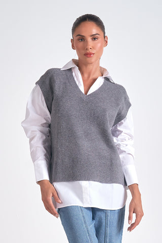 Layered Sweater Vest Shirt - 2 Colors