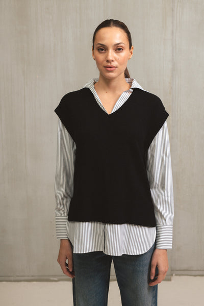 Layered Sweater Vest Shirt - 2 Colors