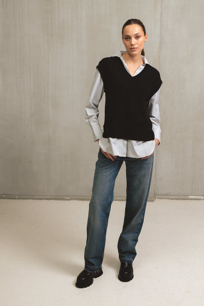 Layered Sweater Vest Shirt - 2 Colors