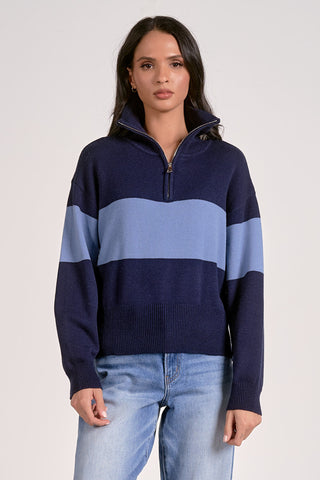Colorblock Stripe Half Zip Sweater