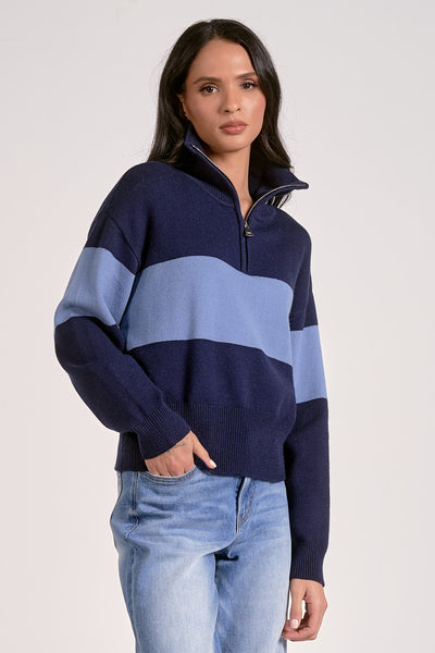 Colorblock Stripe Half Zip Sweater