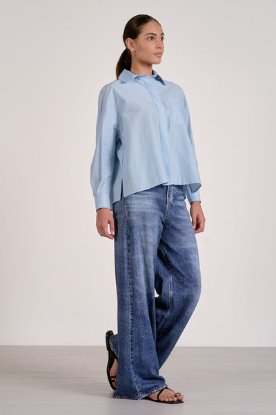 Pleated Back Button Up Shirt