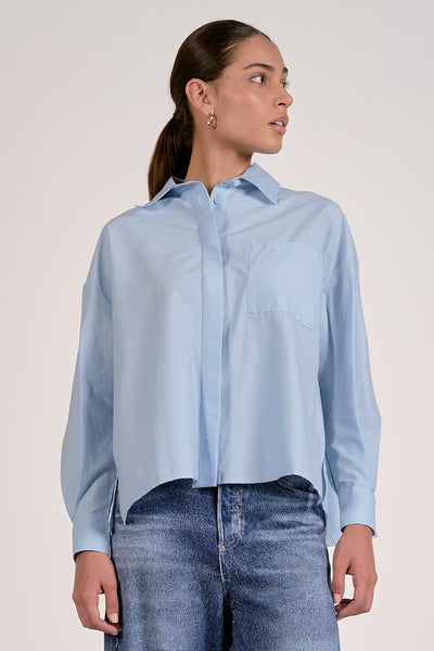 Pleated Back Button Up Shirt