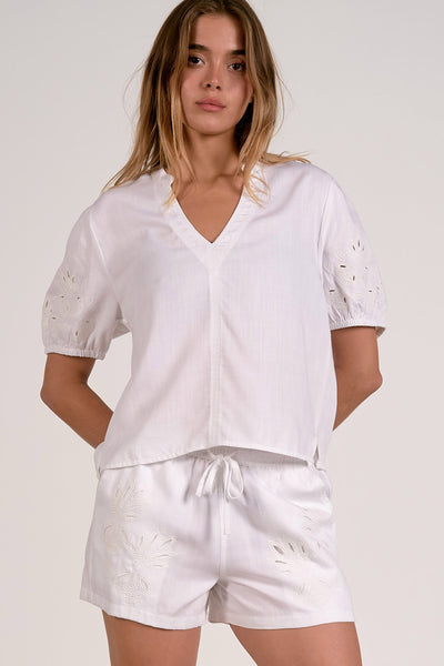Embroidered Eyelet Sleeve Top