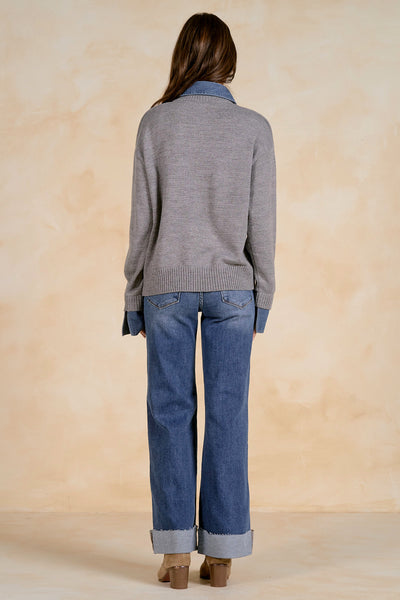 Denim Collared Sweater - 2 Colors