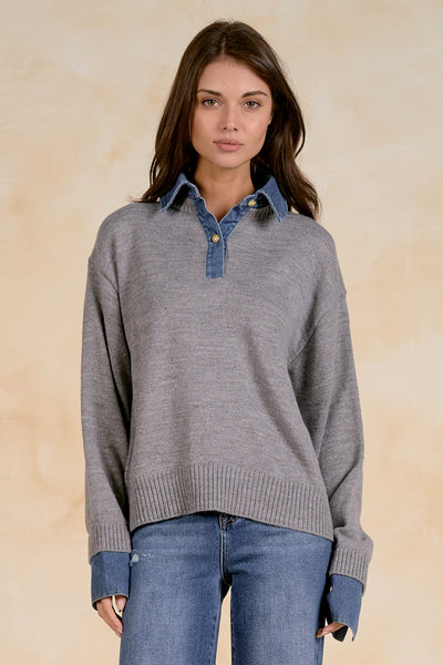 Denim Collared Sweater - 2 Colors