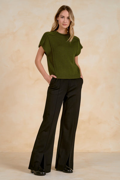 Seamed Cap Sleeve Knit Top - 2 Colors
