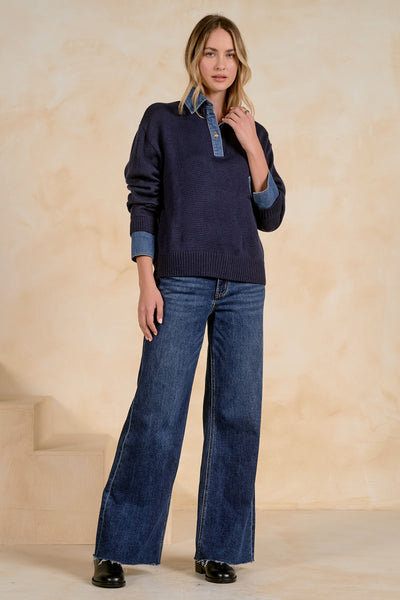 Denim Collared Sweater - 2 Colors
