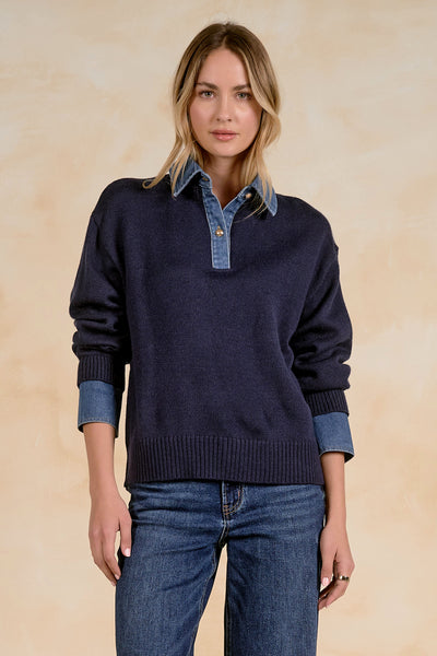 Denim Collared Sweater - 2 Colors