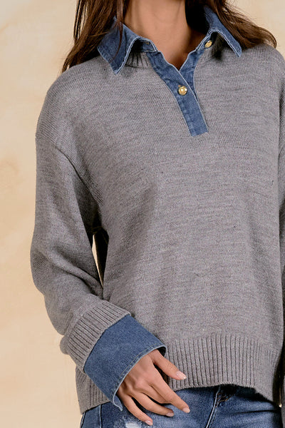 Denim Collared Sweater - 2 Colors