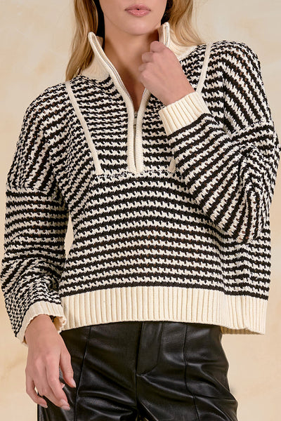 Striped Half Zip Sweater - 2 Colors