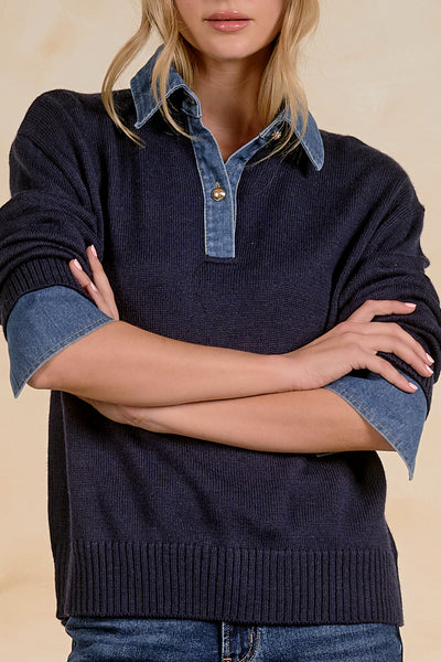 Denim Collared Sweater - 2 Colors