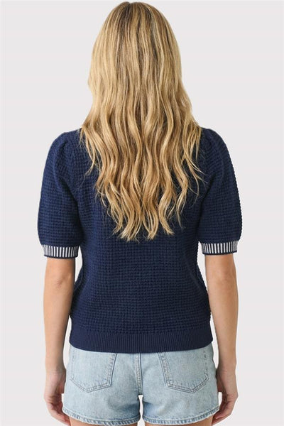Contrast Trim Waffle Knit Top