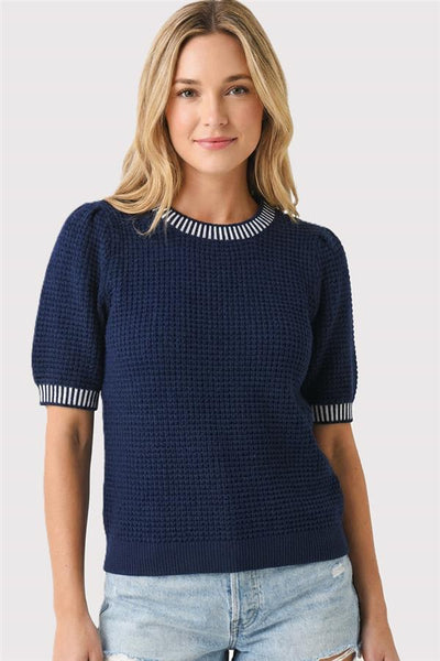Contrast Trim Waffle Knit Top